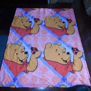 Vintage Disney Winnie the Pooh Ladybug Twin Bed pink Comforter 90s  67" X 86"